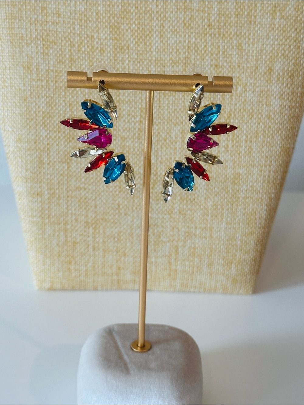 Fashion Jewelry Multicolor Crystal Stud Earrings - Blue, Pink, Red, Clear